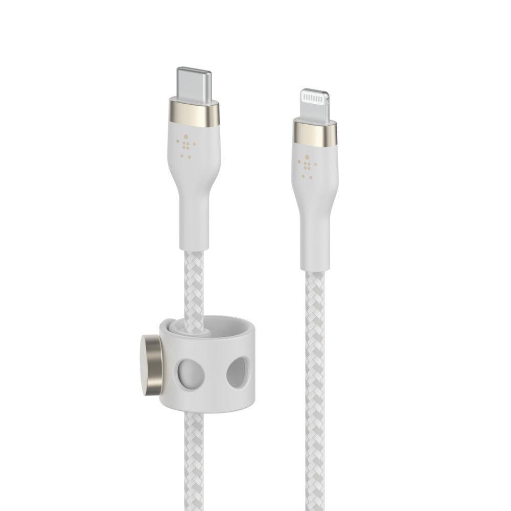 Belkin Boost Charge Pro Flex USB-C to Lightning Cable (1m) - 20W Fast Charging, Ultra Durable, Magnetic Cable Management - White