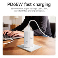 Thumbnail for HOCO DNU5 GaN 65W 3-in-1 Power Aadapter With Smart IC - White