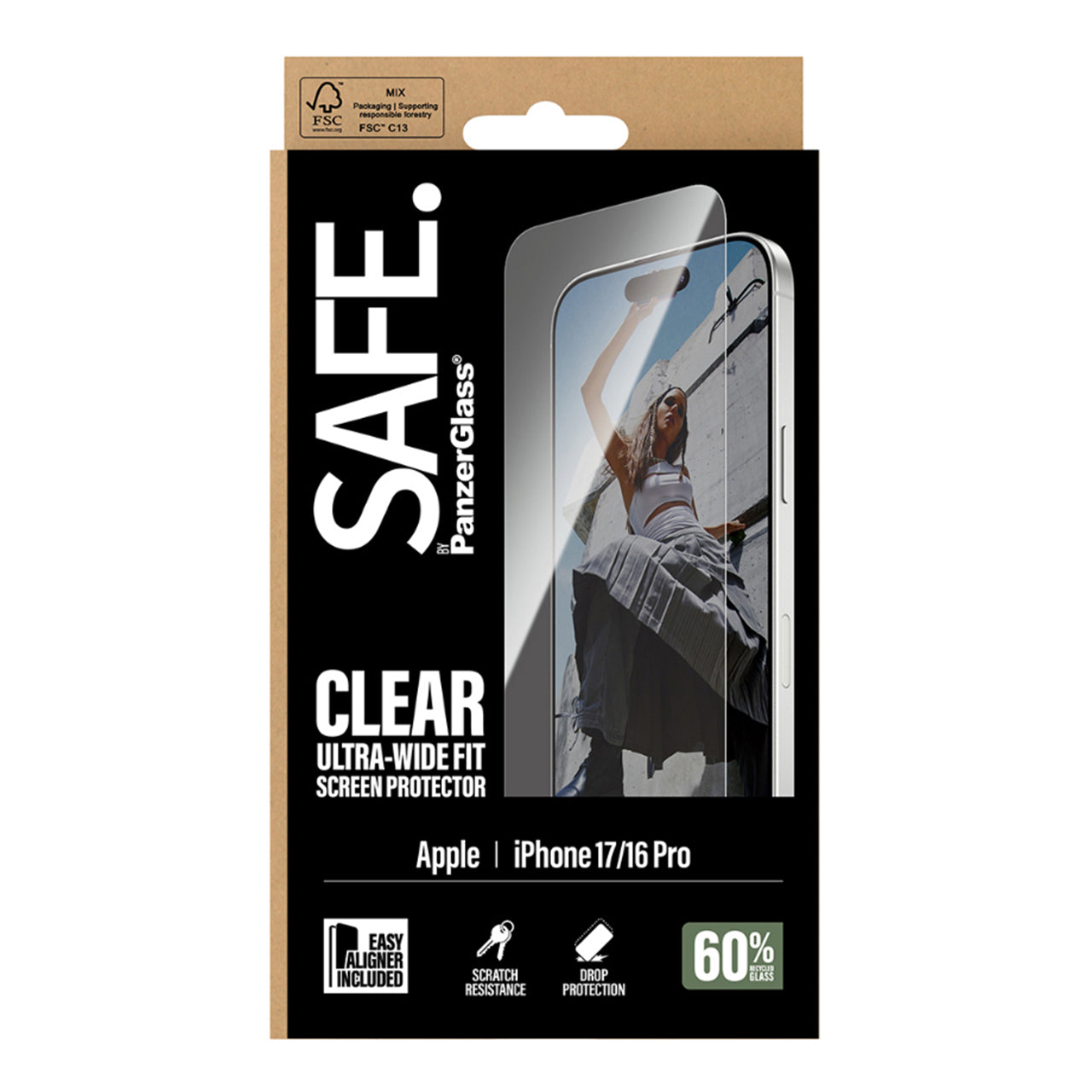 PanzerGlass SAFE UltraWide Fit Screen Protector for iPhone 17/16 Pro - Clear