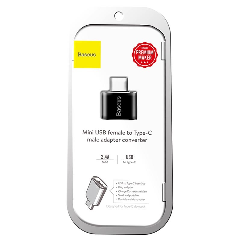 Baseus Mini USB Female to Type-C Male Adapter Converter - Black