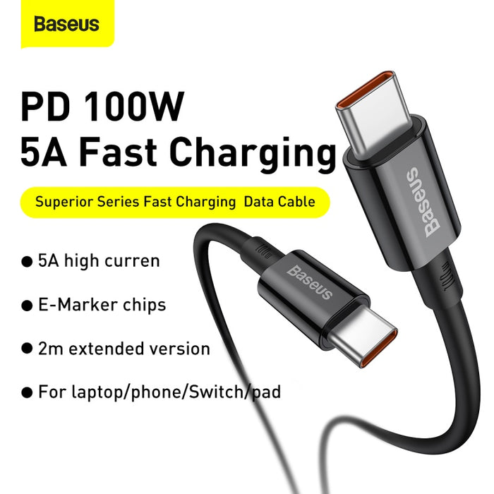 Baseus Superior Series Fast Charging Data Cable USB-C to USB-C 100W 1Meter - Black