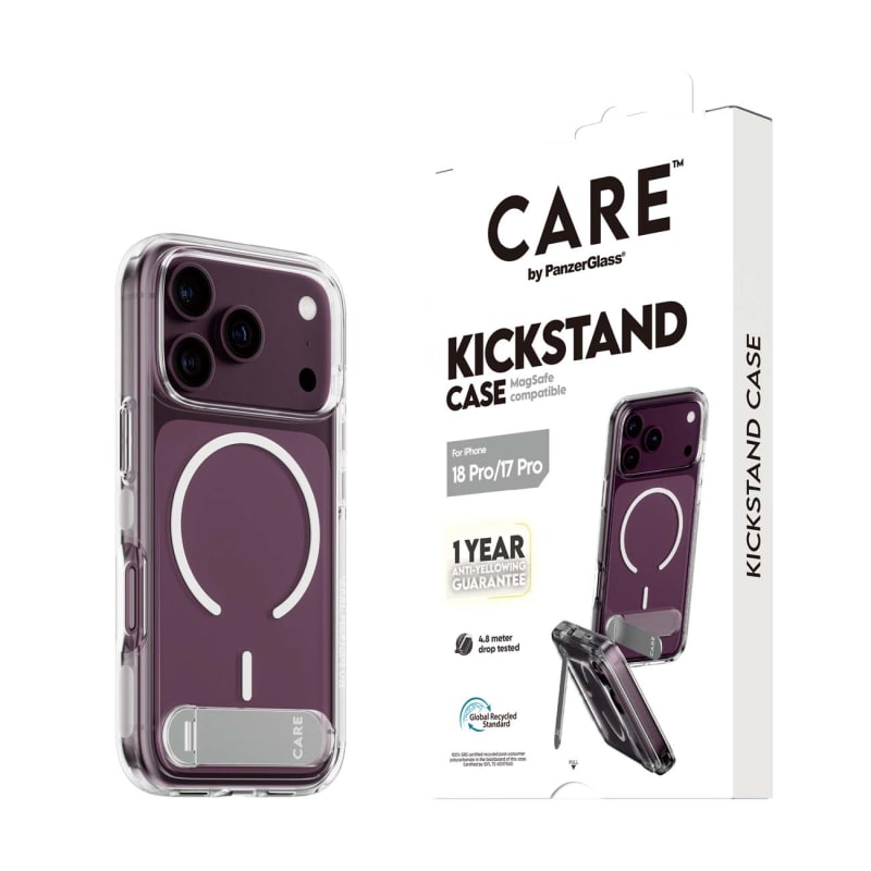 CARE by PanzerGlass Kickstand MagSafe Case for iPhone 18 Pro, 17 Pro - Transparent/White