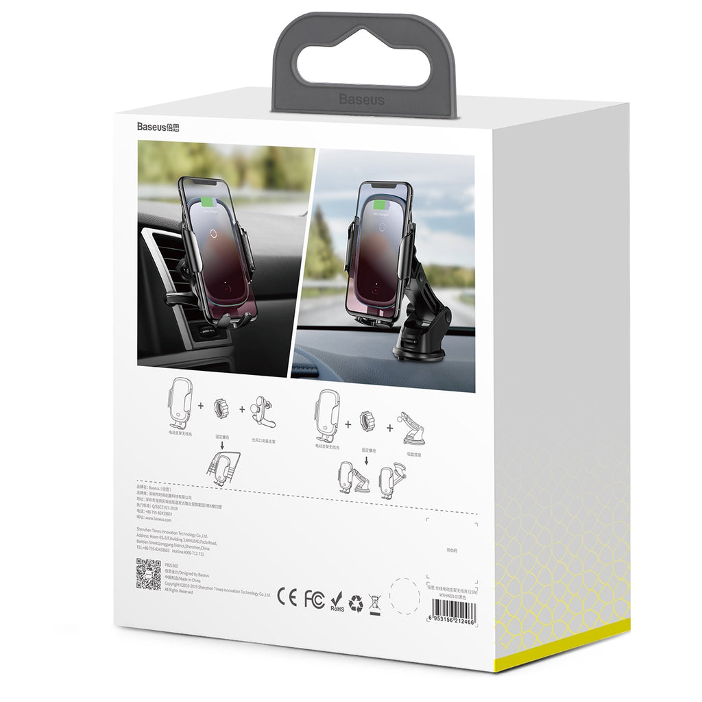 Baseus 15W Wireless Fast Charger Air Vent & Suction Car Mount with Sensor Clamp