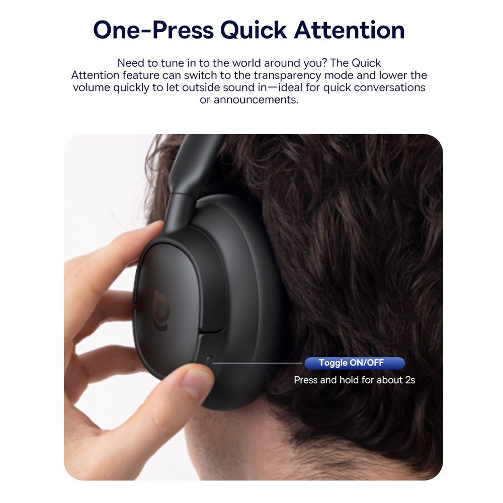 Baseus BH1 NC Noise Cancelling WireLess Headphones - Black