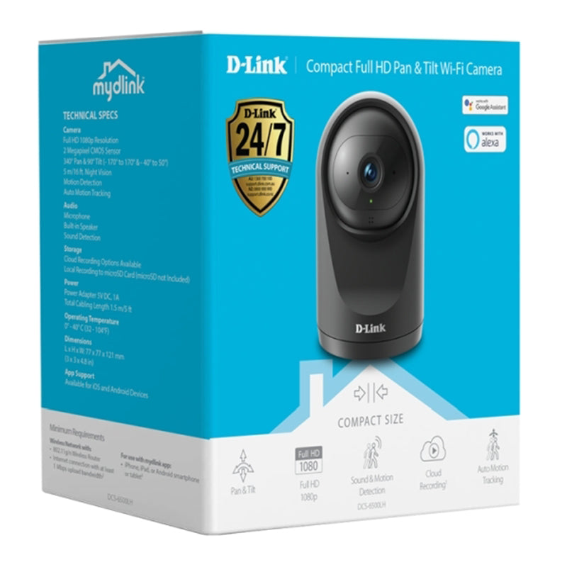 D-Link Compact Full HD Pan & Tilt Wi-Fi Camera - Black