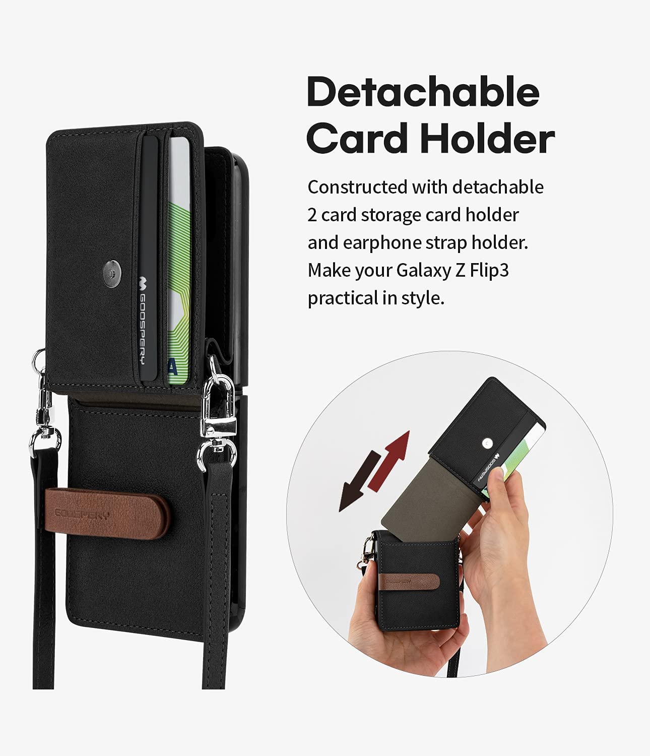 Samsung Galaxy Z Flip 4 Goospery Mercury Leather Strap Diary - Black