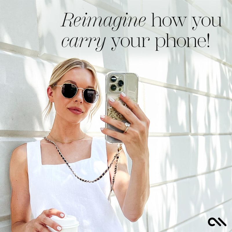 Case-Mate Phone Crossbody Gold Chain and Black Leather