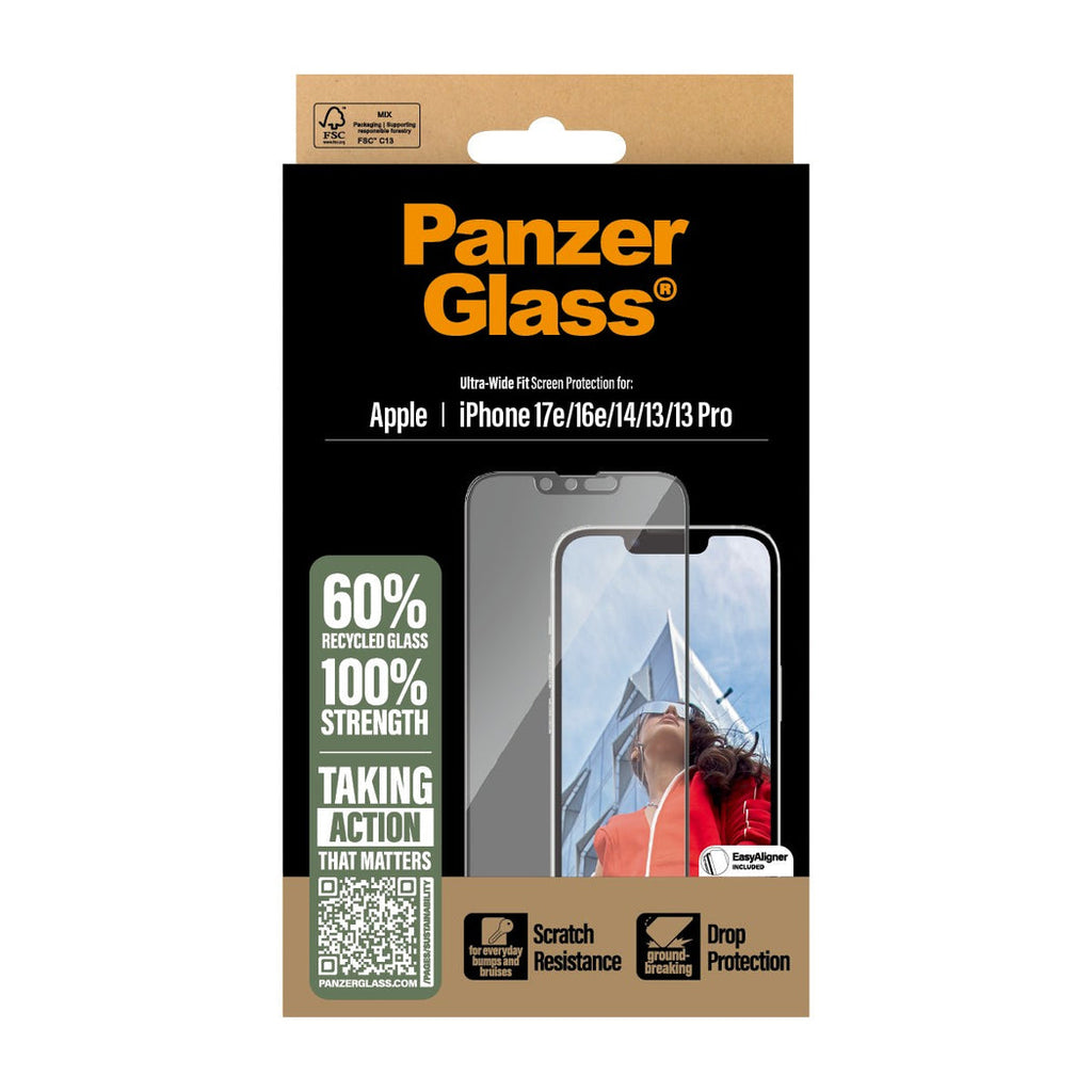 PanzerGlass Ultra-Wide Fit Screen Protector for iPhone 13/13Pro/14/16e - Clear
