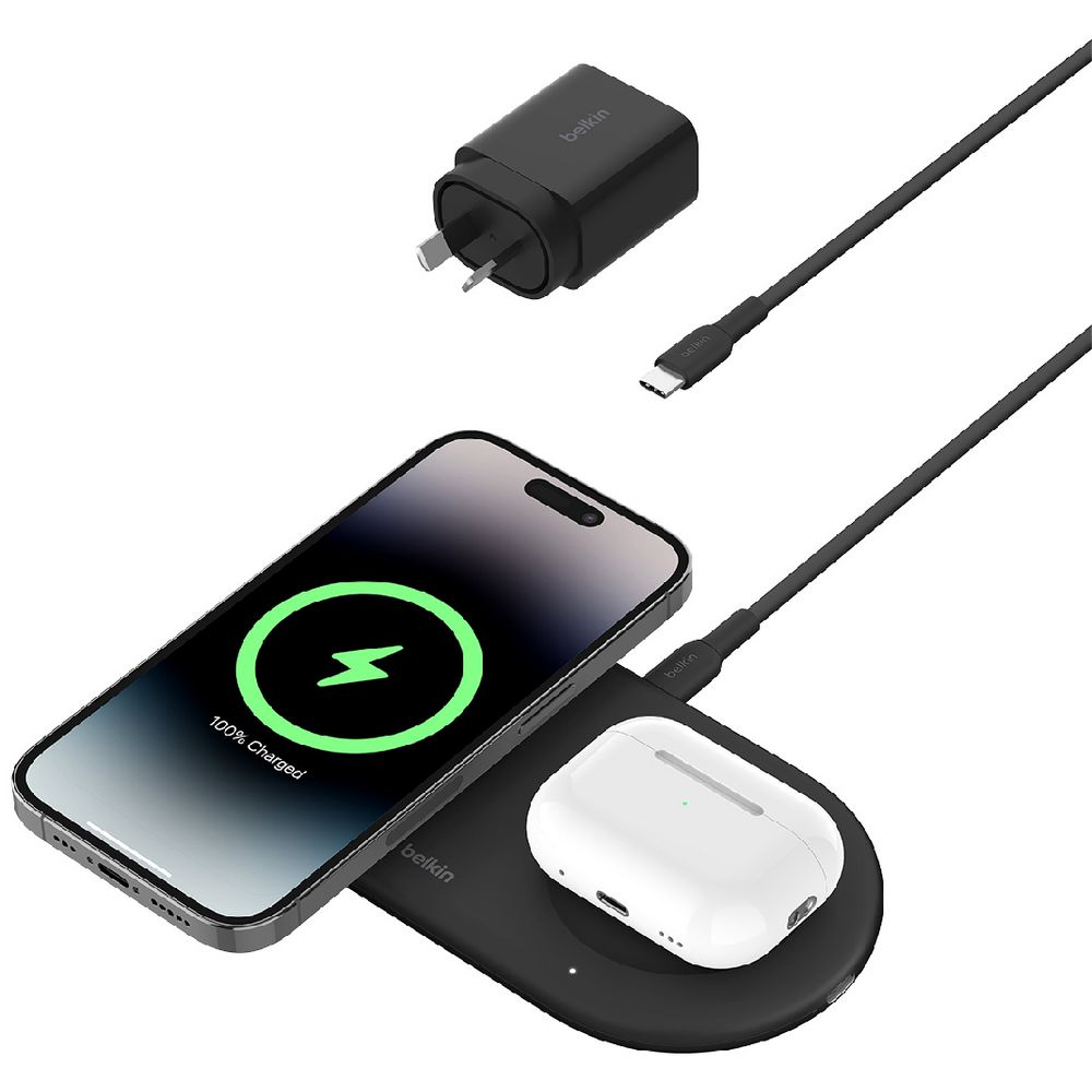Belkin BoostCharge 10W Dual Wireless Charger 2x Pads - Black (includes AC Charger)