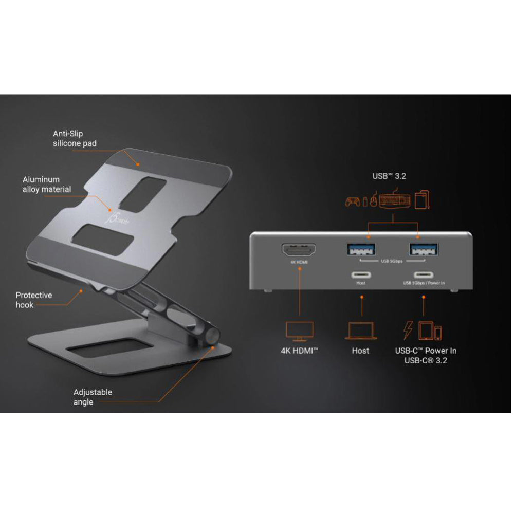 J5create JTS327 Multi-Angle single 4K HDMI Docking Laptop Stand with USB-C Pass Through