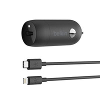 Thumbnail for Belkin 20W USB-C PD Car Charger + USB-C to Lightning Cable - Black