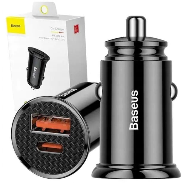 Baseus 30W USB-A + USB-C Car Vehicle Charger PD3.0 QC 4.0 PPS - Black