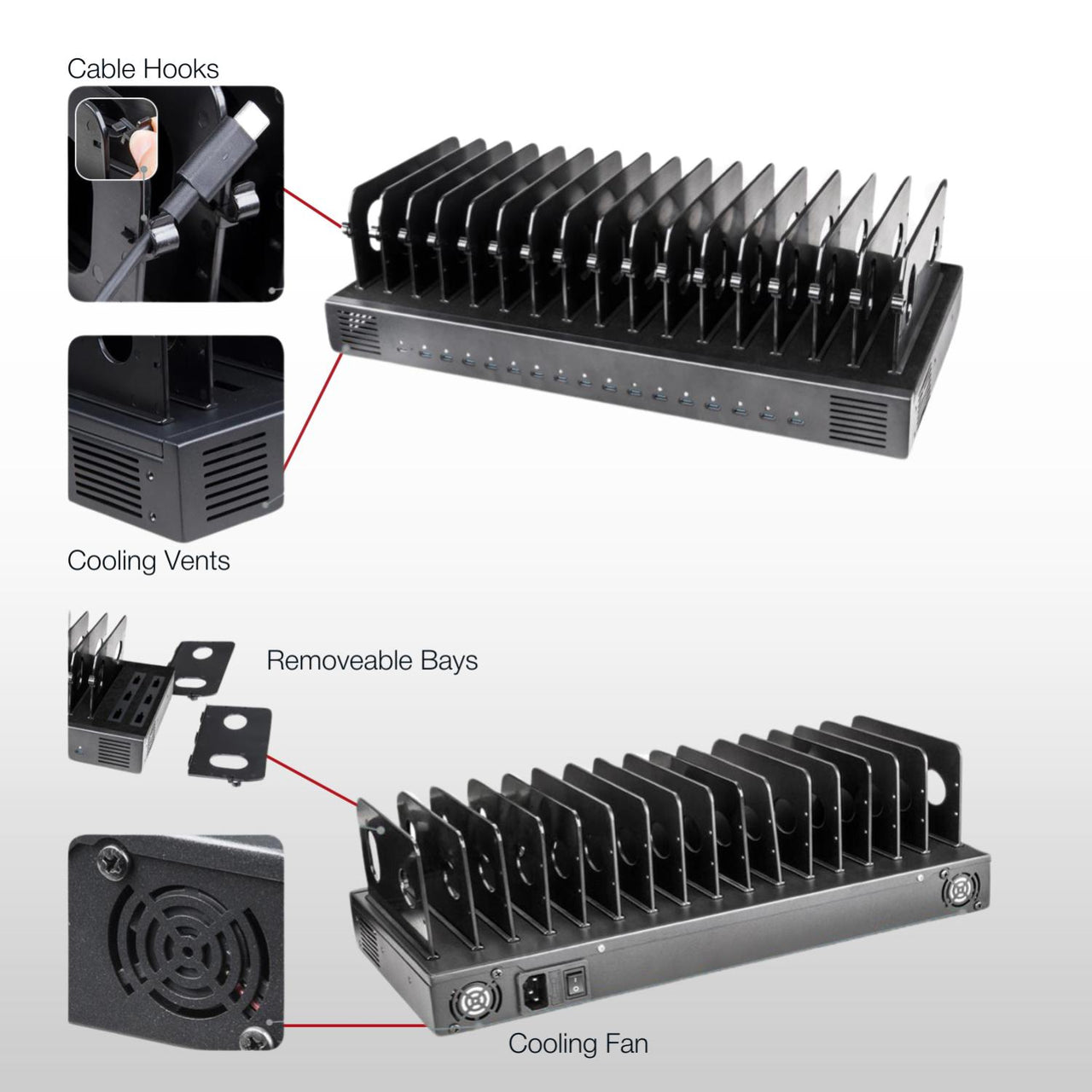 Shintaro 16-Port USB-C PD3.0 1000W GaN Charging Dock for Smartphone, Tablet, & Notebook Devices & Smart Power