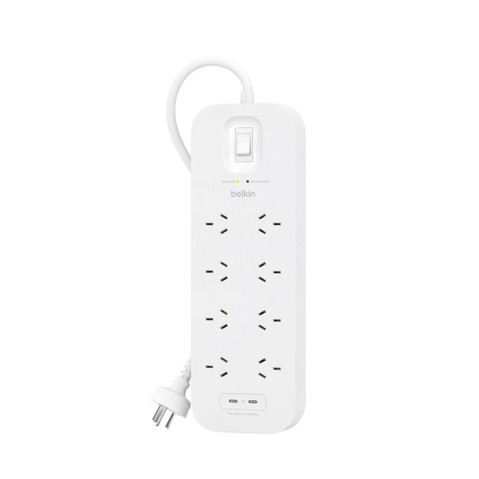 Belkin Connect 8 Outlet Surge Protector (with Dual USB-C 30W) - White