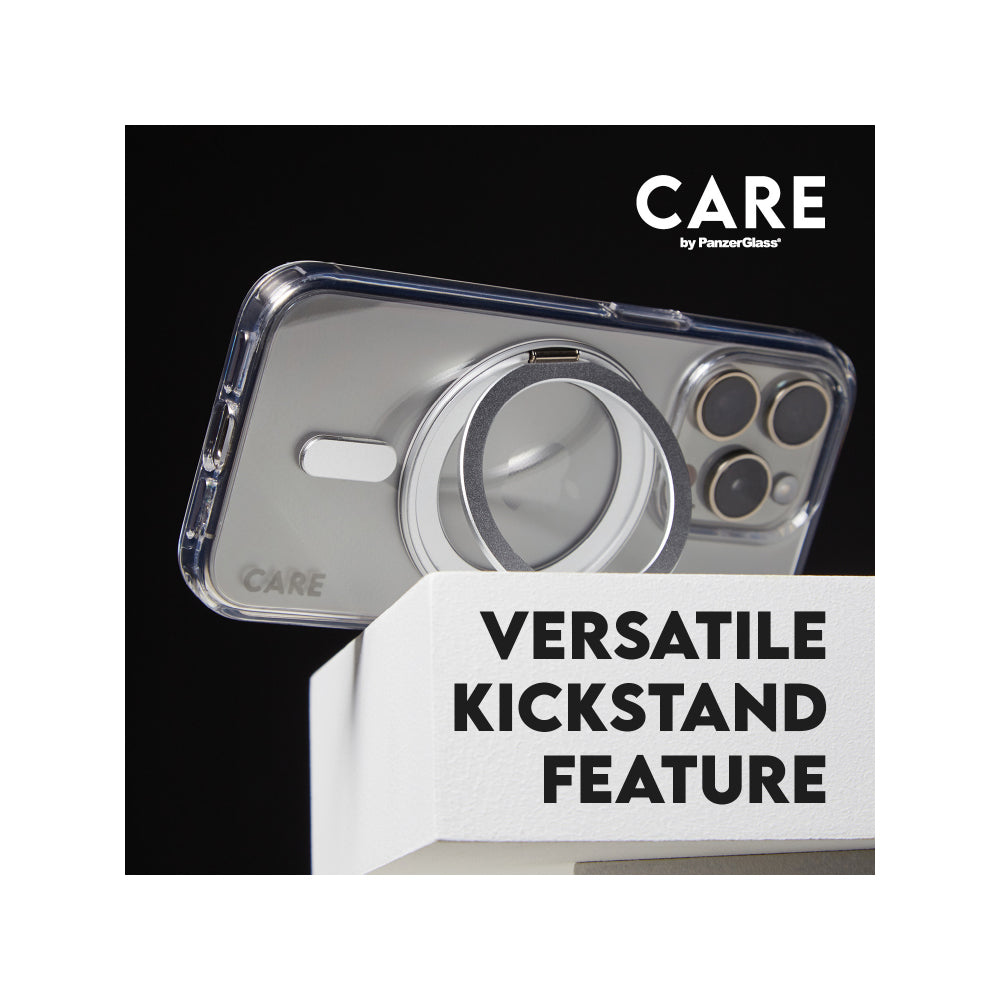 PanzerGlass CARE MagaSafe & KickStand Compatible Case for Apple iPhone 16- Black