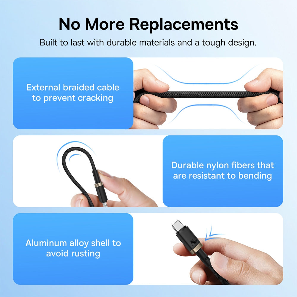 Baseus Dura Fast Charging Data Cable USB-C to USB-C 240W 1M for 15 / 16 / 17 Series - Gold Black
