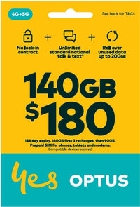 Thumbnail for Optus $160 Prepaid LONG EXPIRY 186 Day Phone SIM Card