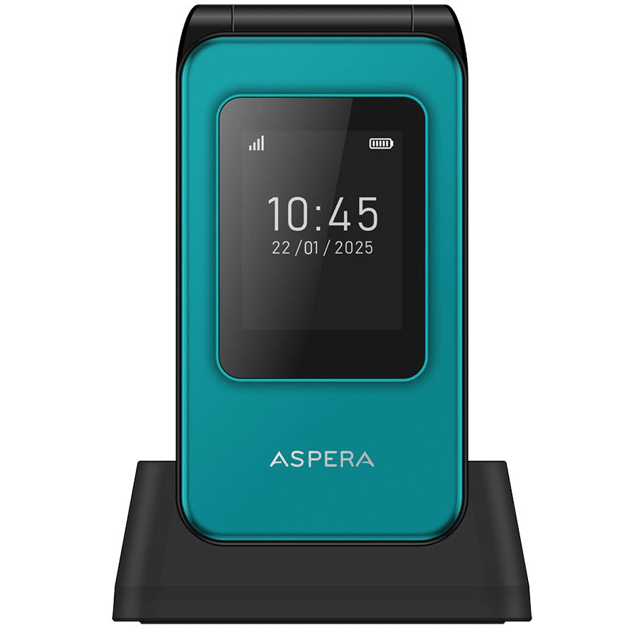 Aspera F46+ (F46 Plus) Seniors 4G BIG button FLIP mobile phone with CRADLE- Black / Green