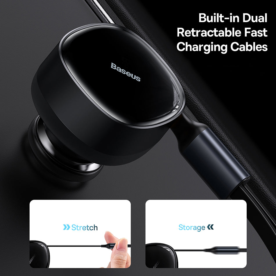 Baseus iPhone iPad 30W Car Charger with Retractable USB Type-C + Lightning Cable