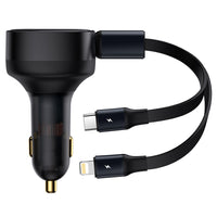 Thumbnail for Baseus iPhone iPad 30W Car Charger with Retractable USB Type-C + Lightning Cable