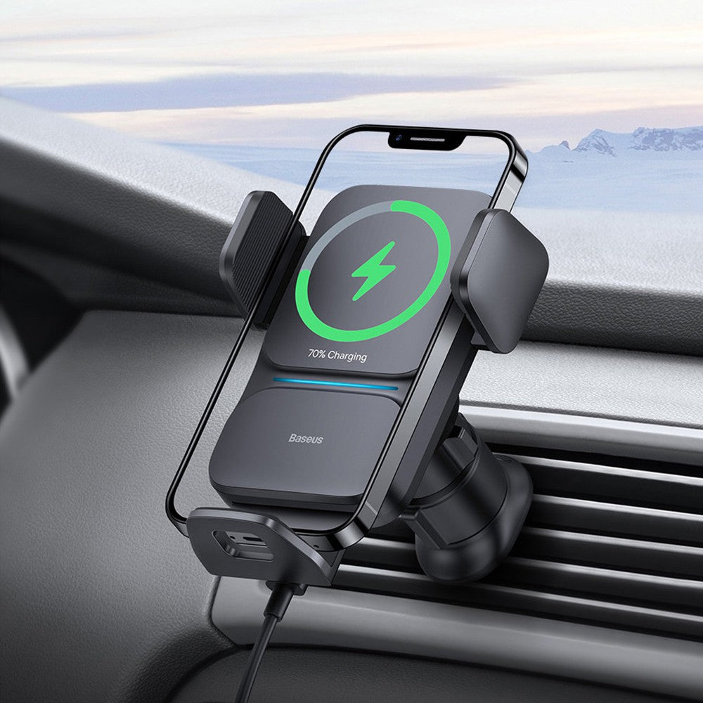 Baseus 15W Wisdom Auto Alignment Car Mount Wireless Charger - Black