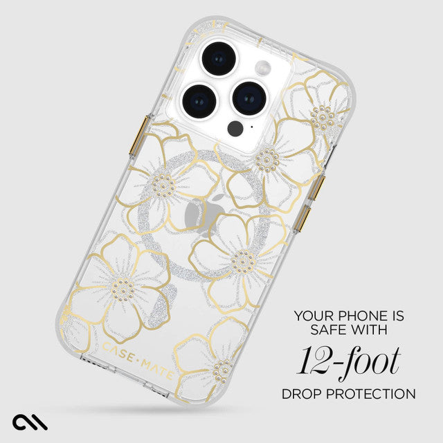 Case-Mate Floral Gems MagSafe Case For iPhone 15 Pro - Gold