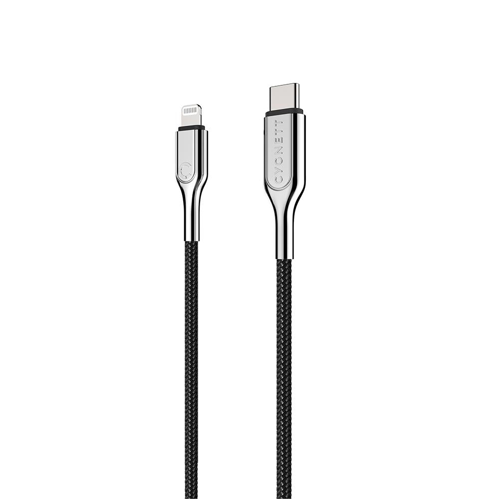 Cygnett Armoured Fast Charging Premium Strong Braded Lightning to USB-C Cable (2m) - Black