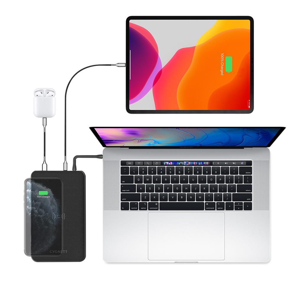 Cygnett ChargeUp EDGE + 27,000 MAH USB-C Laptop and Wireless Power Bank - Black