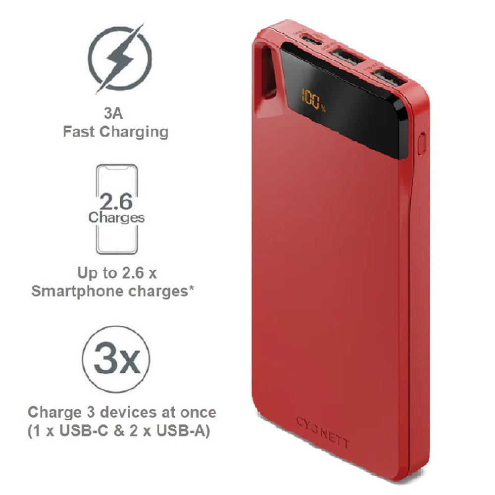 Cygnett ChargeUp Boost 4th Gen 10K mAh Power Bank - Red