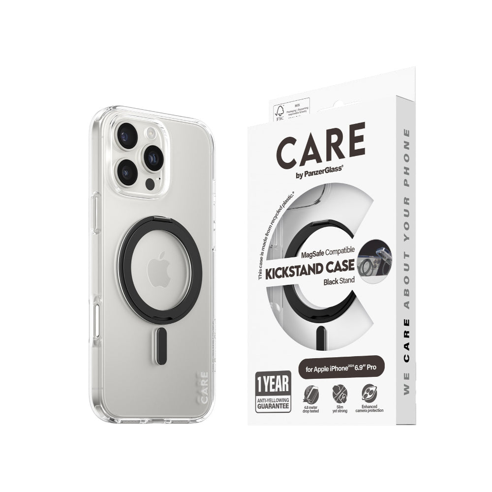 PanzerGlass CARE MagaSafe & KickStand Compatible Case for Apple iPhone 16 Pro Max- Black