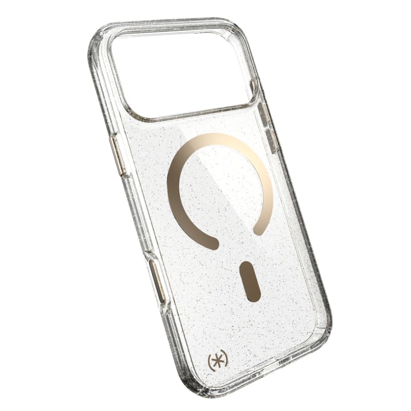 Speck Presidio Lux-Glitter MagSafe Case with Camera Control for iPhone 18 Pro Max - Clear/Gold Glitter