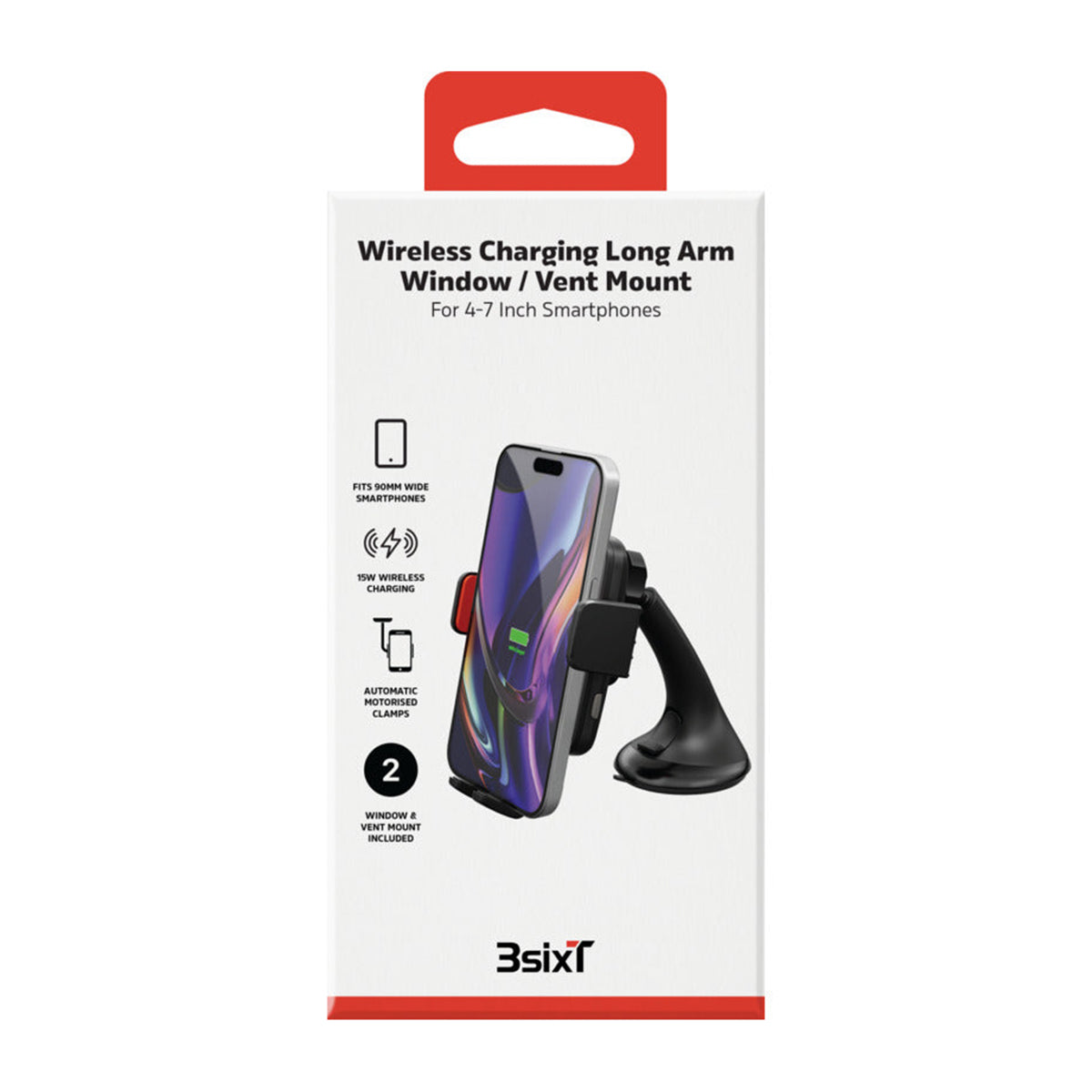 3sixT Premium Motorised Wireless Charging Car Phone Mount - Black