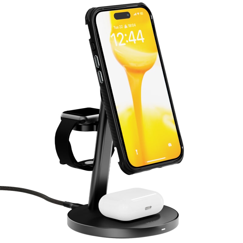 EFM Qi2 Trio Wireless Charge Stand with 30W Power Supply and 1.2M Cable - Black