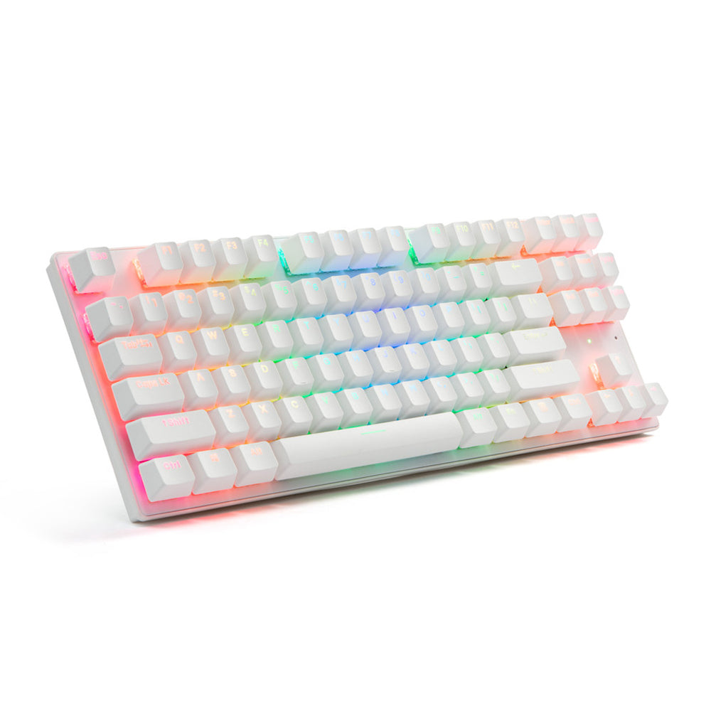 G-Tek Cyborg 87 Key Wired + 2.4GHz + Bluetooth Gaming Keyboard- White