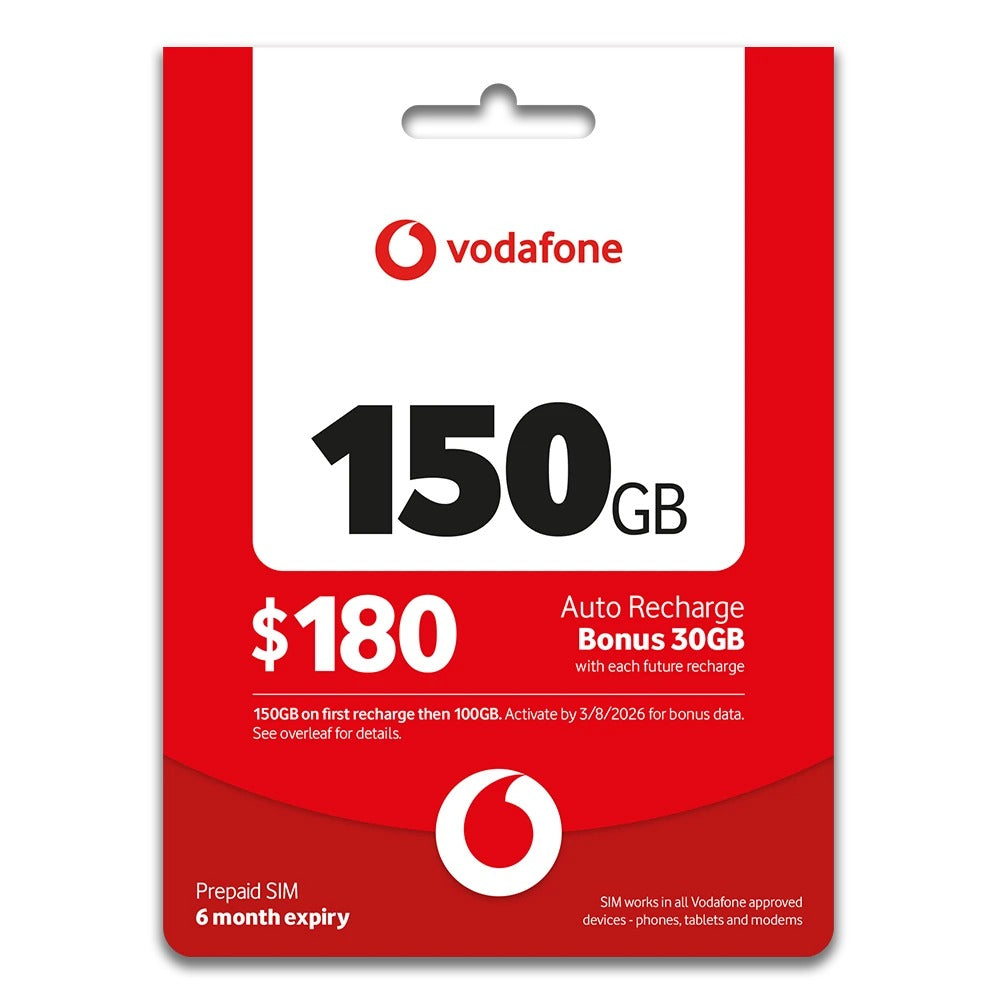 Vodafone PrePaid $180 Starter Pack - 6 Month Sim Card