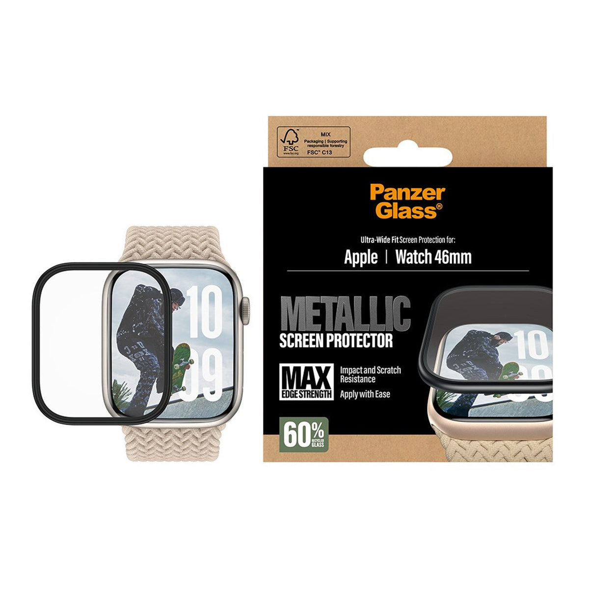 PanzerGlass Metal Frame Screen Protector for Apple Watch Series 10 (46mm) - Black