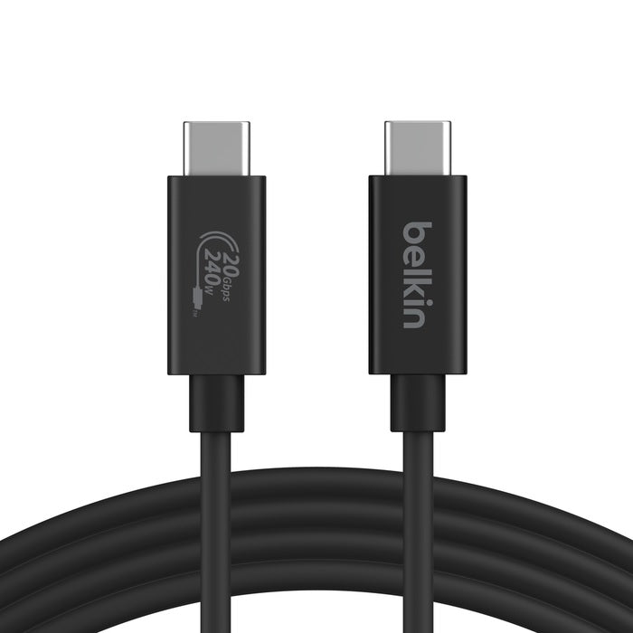 Belkin Connect 5A/240W USB4  USB-C to USB-C Cable 2M, 20Gbps,4K@60Hz, Thunderbolt 4- Black