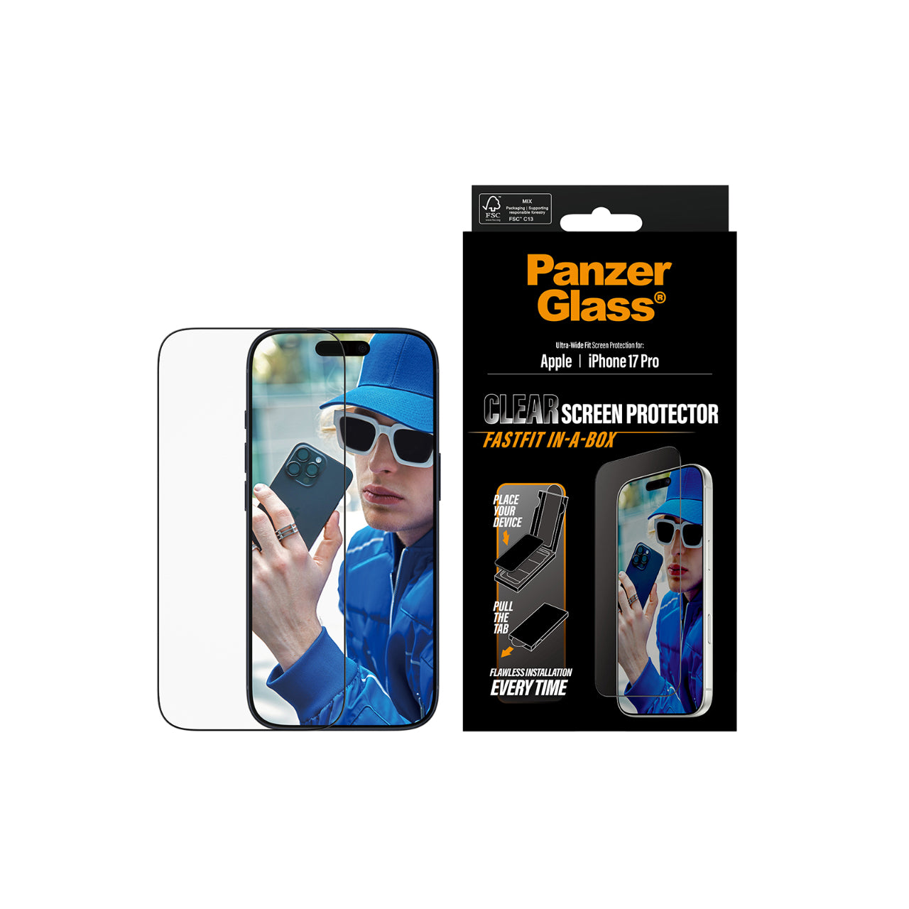 PanzerGlass UltraWide Fit Screen Protector With Fastfit in-a-box for iPhone 17 Pro