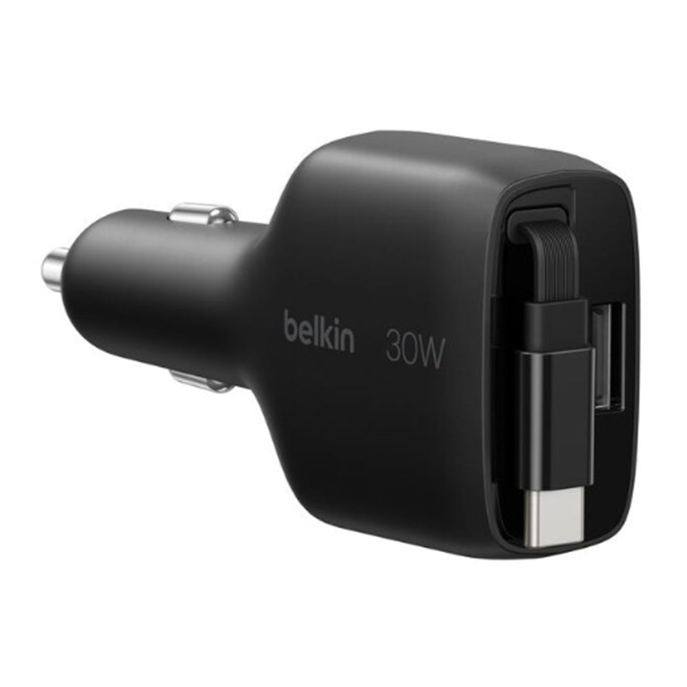 Belkin BoostCharge 30W Retractable Car Charger - Black