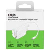 Belkin BoostCharge Pro Wall Charger 45W GaN with retractable cable - White
