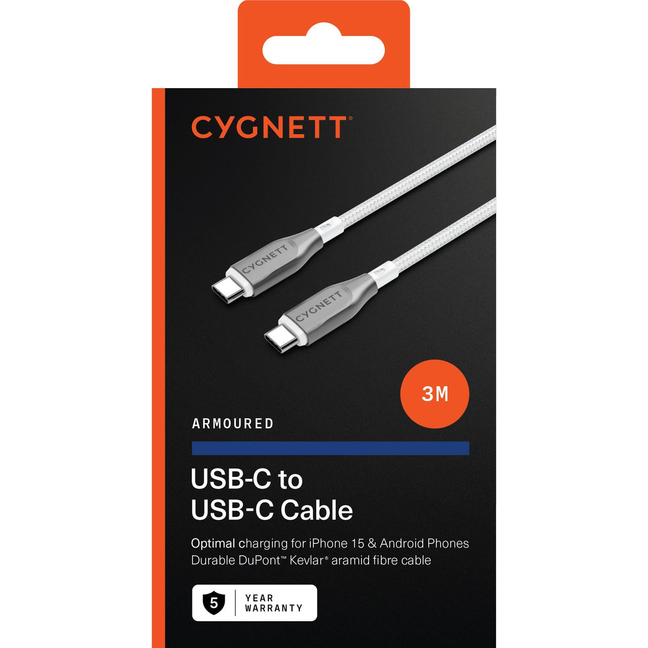 Cygnett Armoured USB-C to USB-C Cable 3M - White