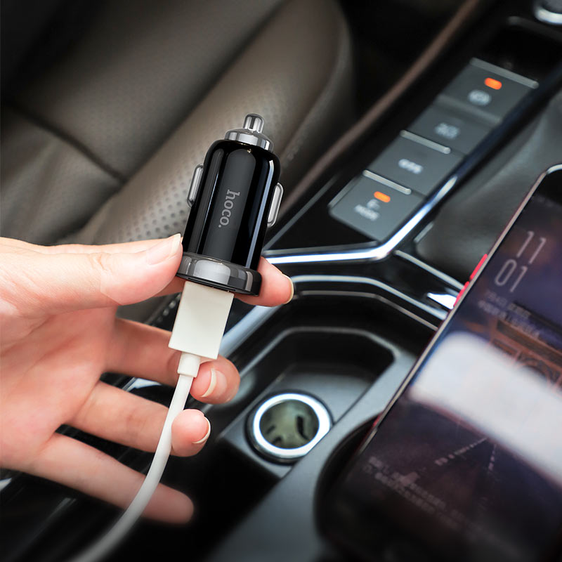 Hoco PD 20W MINI Car Charger with USB-C to Lightning Cable Set |QC3.0| Z44 - Black