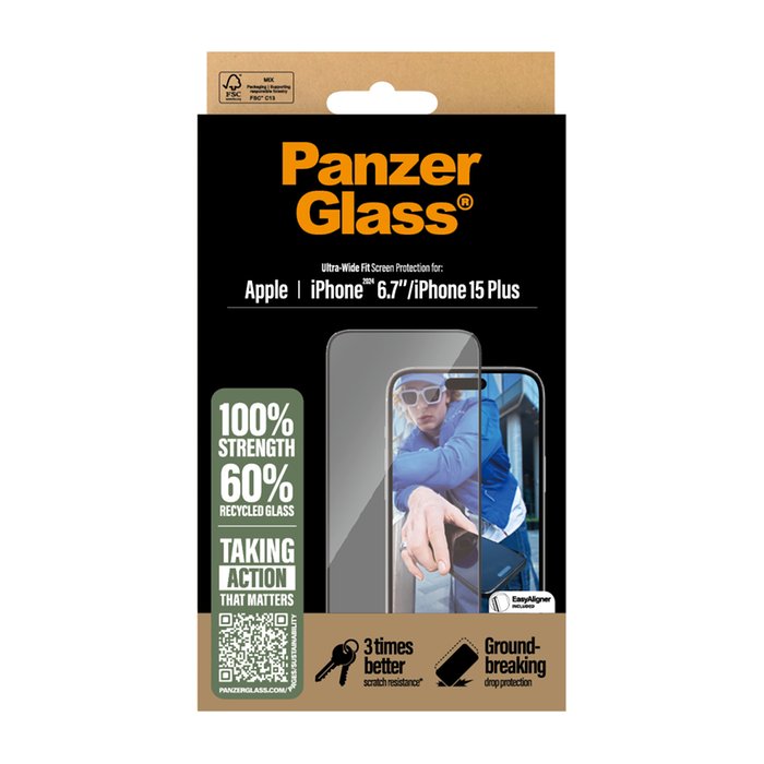 Panzer Glass Ultra Wide Fit Screen Protector for iPhone 16 Plus / 15 Plus