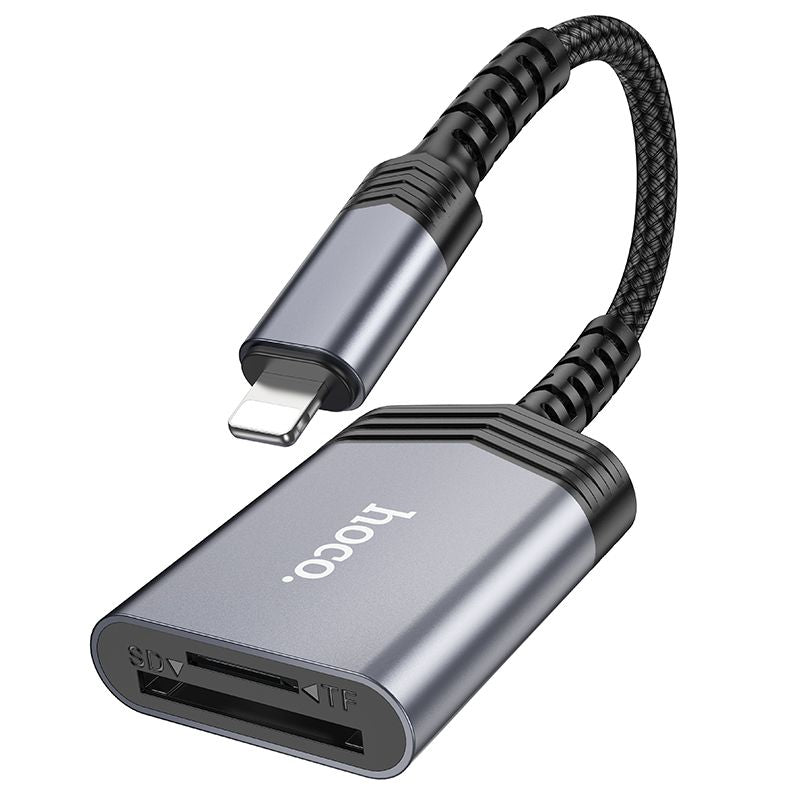 Hoco UA25L Lightning 2 in 1 Card Reader - Gray