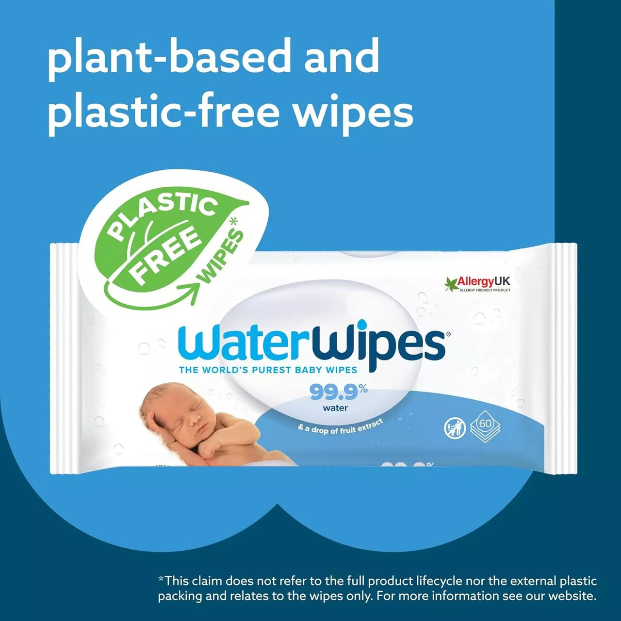 WaterWipes 720 Pack, Biodegradable Baby Wipes, 99.9% Water Based Wet Wipes, Unscented & Hypoallergenic, For Sensitive Skin & Newborns (12 packs x 60 wipes)