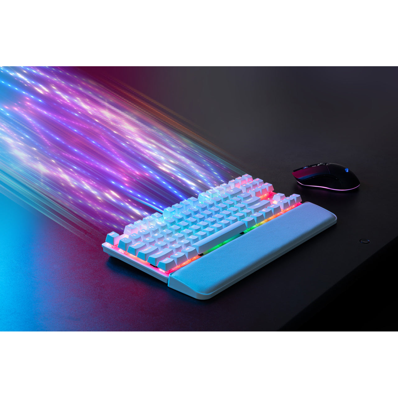 G-Tek Cyborg 87 Key Wired + 2.4GHz + Bluetooth Gaming Keyboard- White