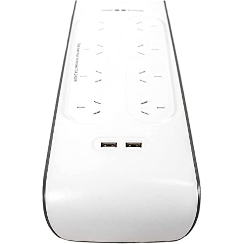 Belkin 8-Outlet Surge Protection Powerbaord 2 x USB Charging Ports - White/Grey