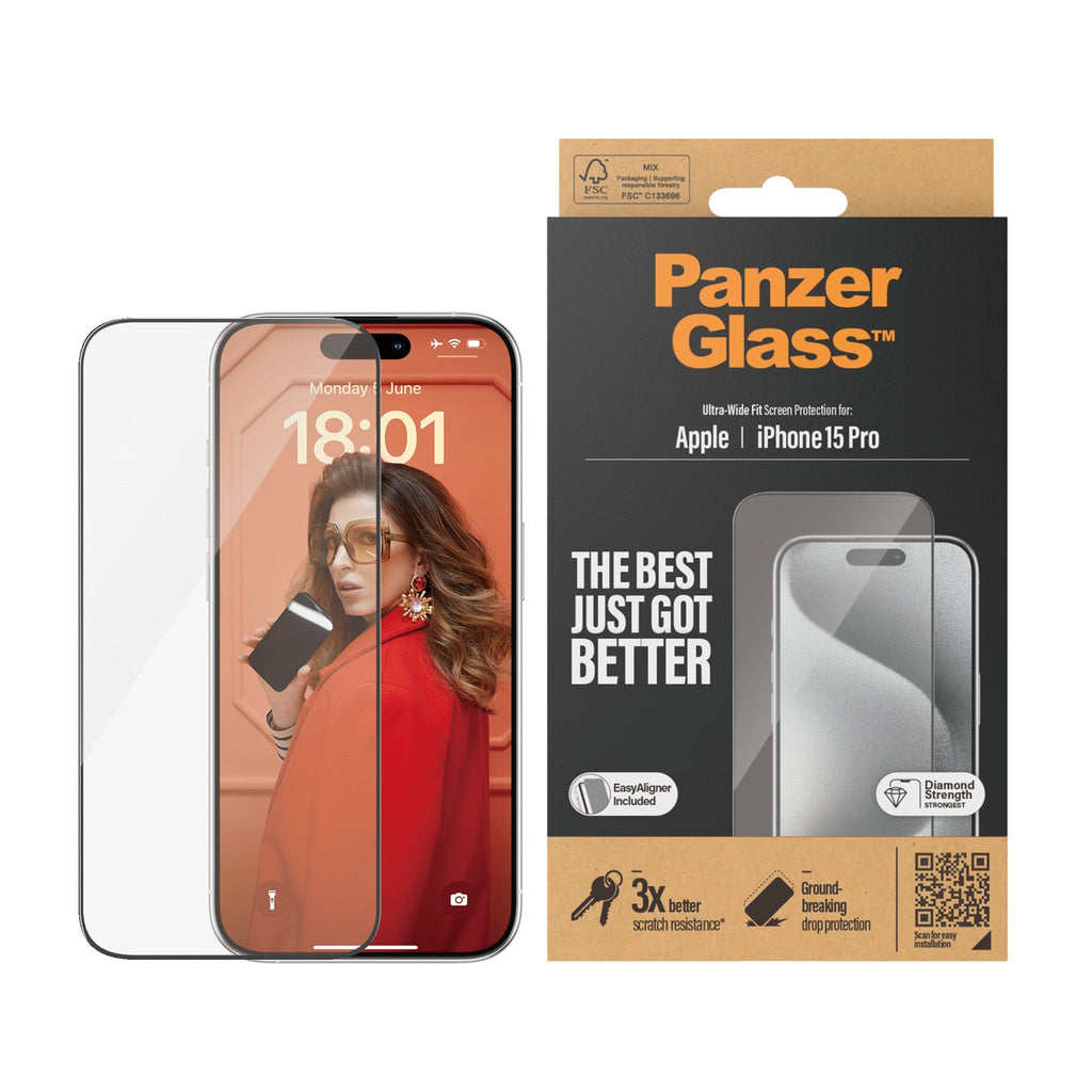 PanzerGlass Screen Protector Ultra-Wide Fit for Apple iPhone 15 Pro - 6.1" - Clear