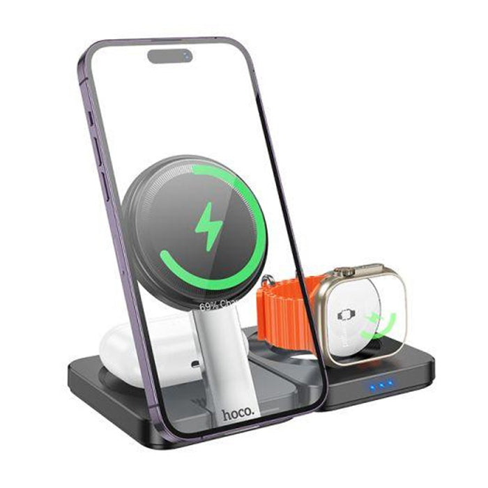 Hoco CQ11 15W 3 in 1 Folding Magnetic Wireless Fast Charger - Black