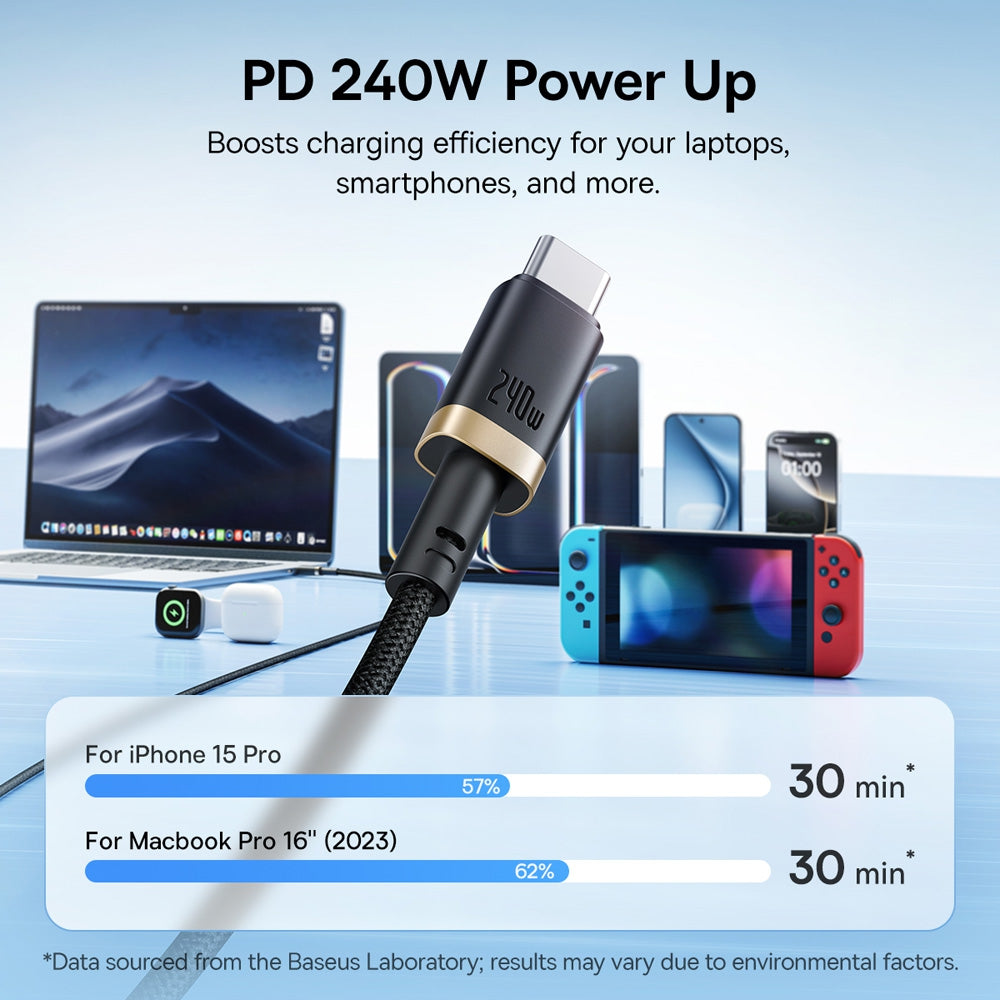 Baseus Dura Fast Charging Data Cable USB-C to USB-C 240W 1M for 15 / 16 / 17 Series - Gold Black